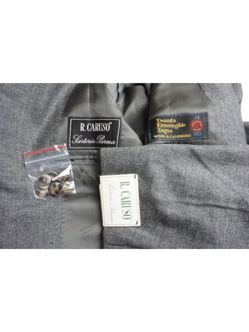Raffaele Caruso Gray Flannel Zegna Cashmere 2 Pc Suit Jacket Pant 44 US NEW